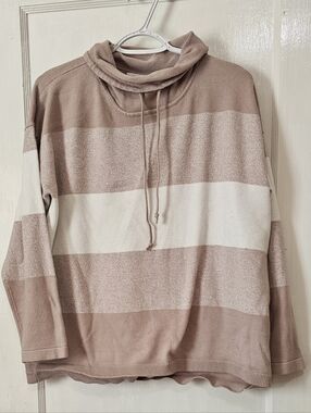 🤍 Blush & Cream Colorblock Cowl Neck Sweater